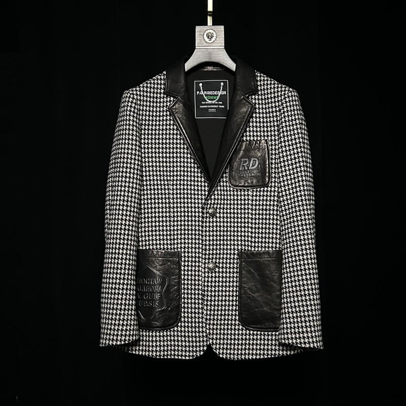 Y&M秋款西装男士上新羊毛大衣千鸟格毛呢男装外套欧式老板装2285