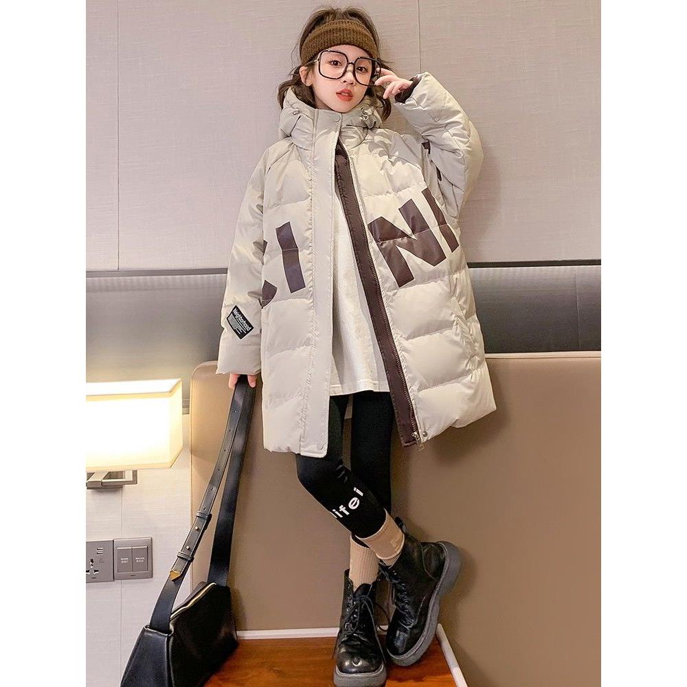 波司登女童羽绒服冬季2023新款洋气白鸭绒儿童中长款女大童冬装加