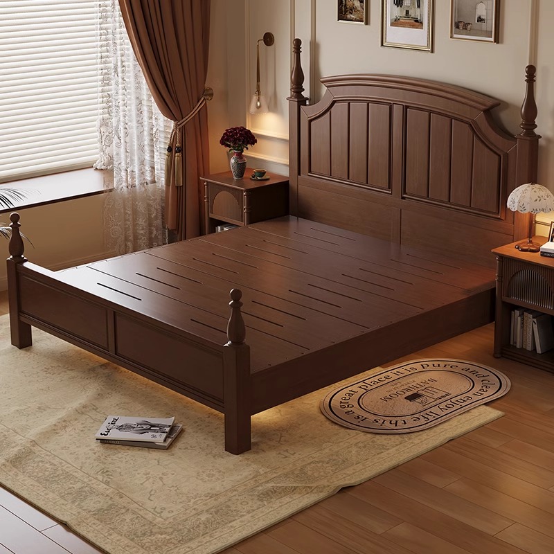 双旦简约榫卯结构全实木床美式法式复古家用卧室大床主卧1米8大床