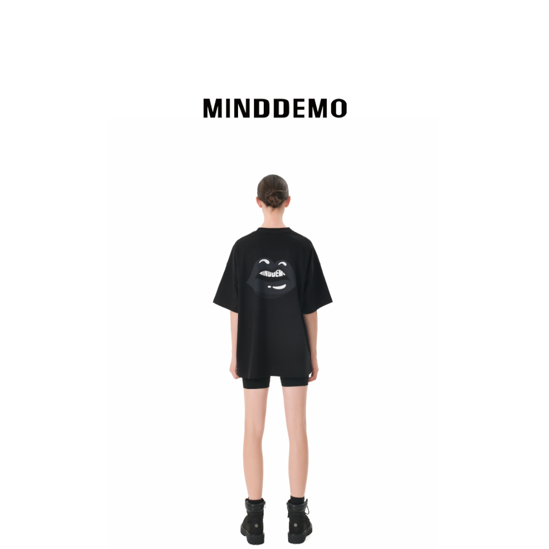 MINDDEMO-Don't just talk演变漫画logo数码宽松百搭黑色圆领T恤