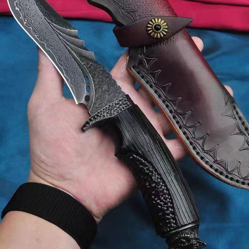 新疆包邮 苍狼吃肉刀 剔骨锋利 露营 野营 家用 便携 手工 花纹