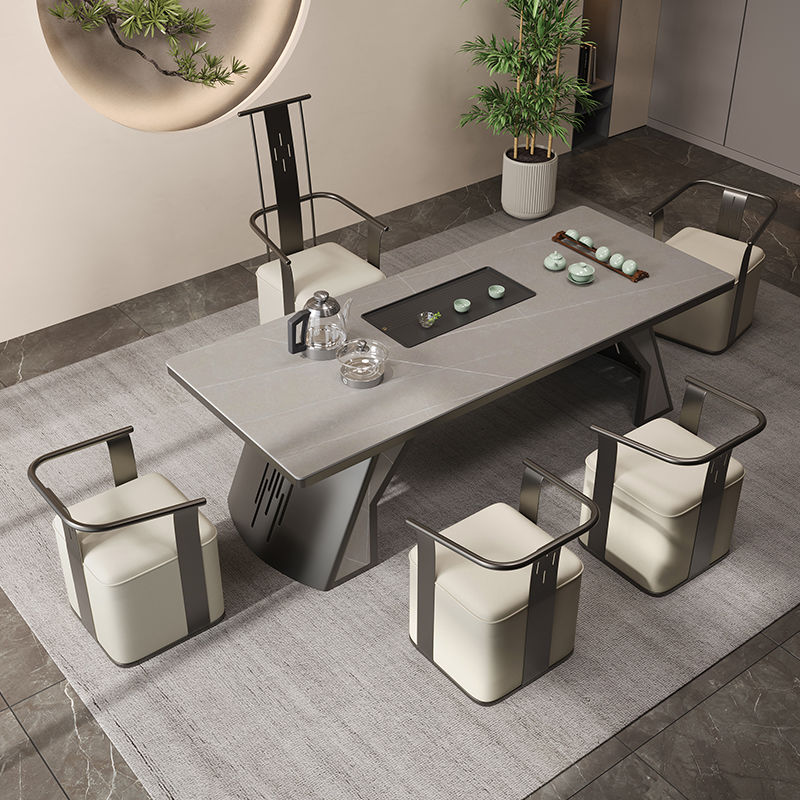 轻奢岩板茶桌大茶台简约大板泡茶桌现代高端办公室茶桌功夫泡茶桌