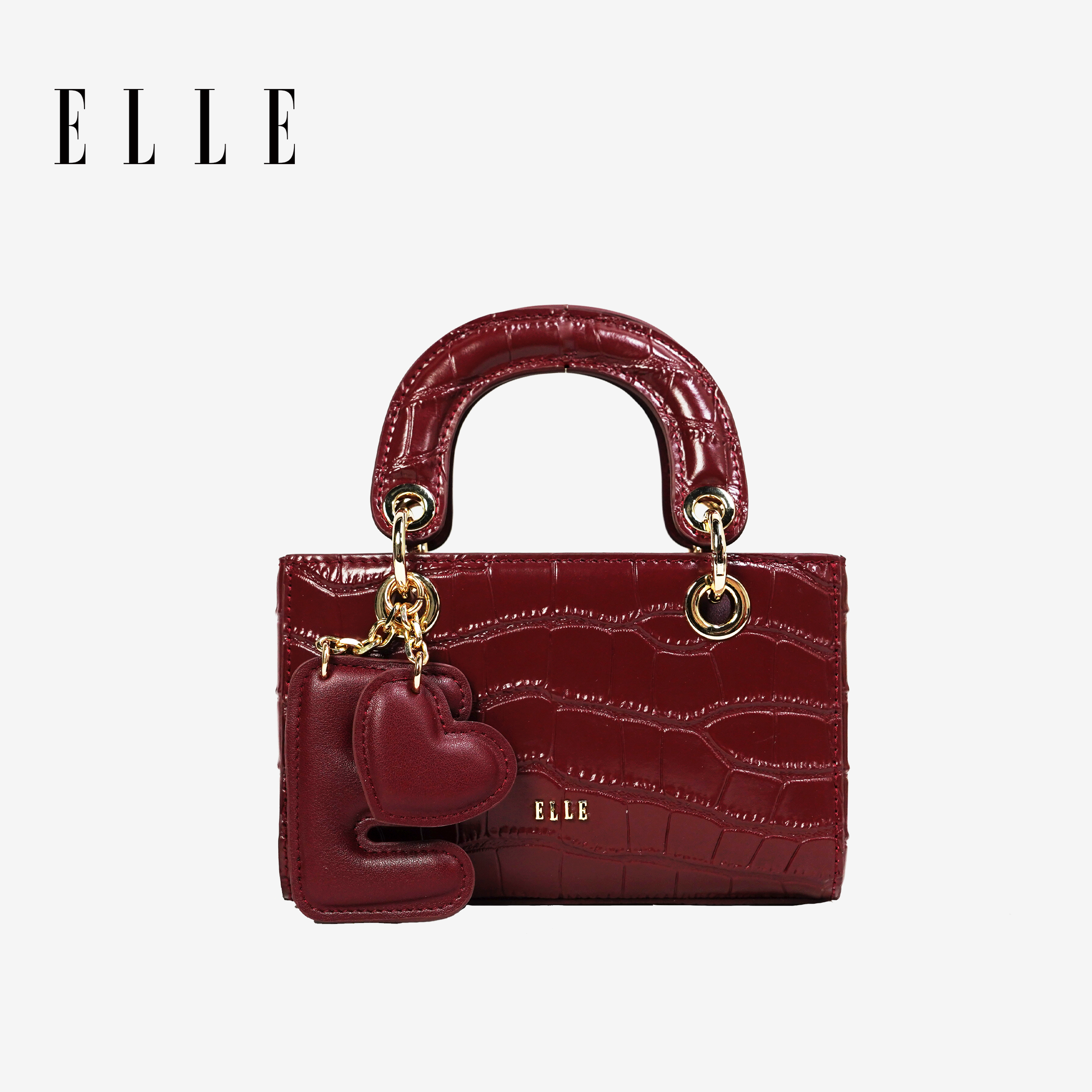 ELLE24新款【戴妃】牛皮百搭鳄压纹轻奢高级单肩斜挎包24824