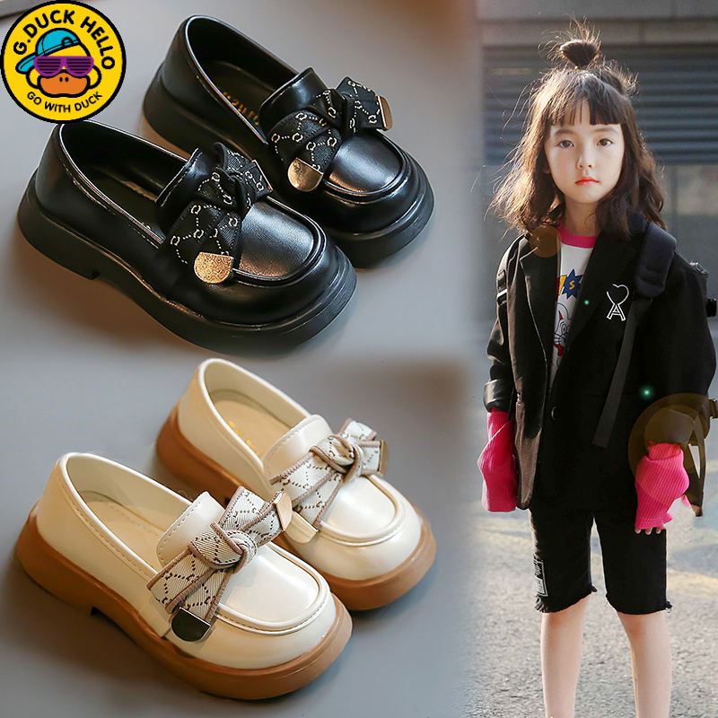 品牌小黄鸭2024春秋新款小香风皮鞋儿童软底公主鞋女孩英伦风单鞋