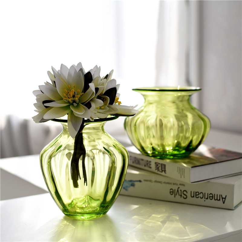 北欧简约巴洛克大口鲜花玻璃艺术花瓶浮雕家居装饰品摆件餐桌插花