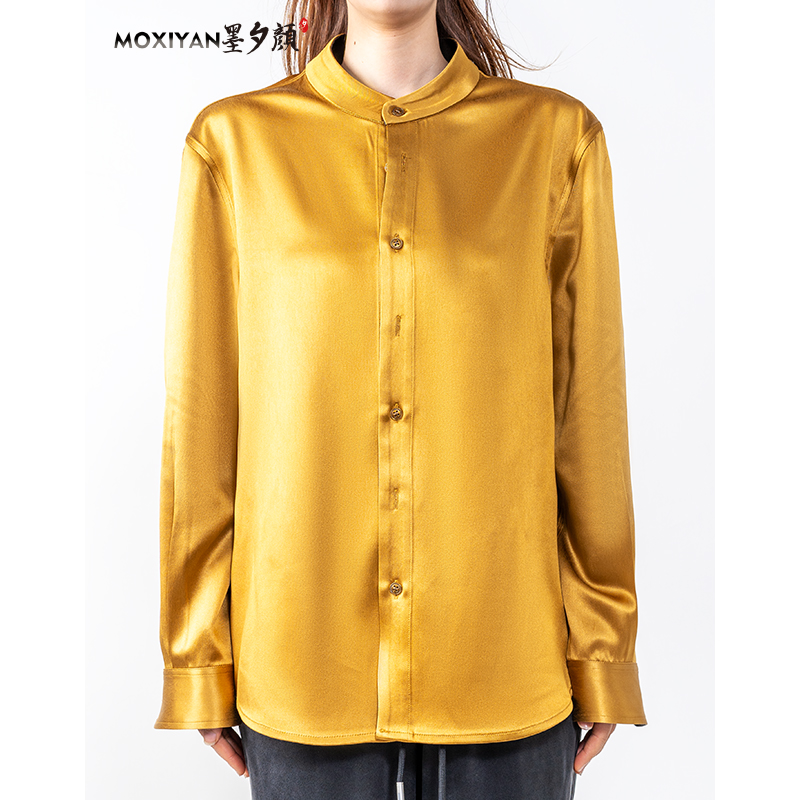【墨隐】新款桑蚕丝香云纱男装75姆米金色皮子王衬衫-MH-560