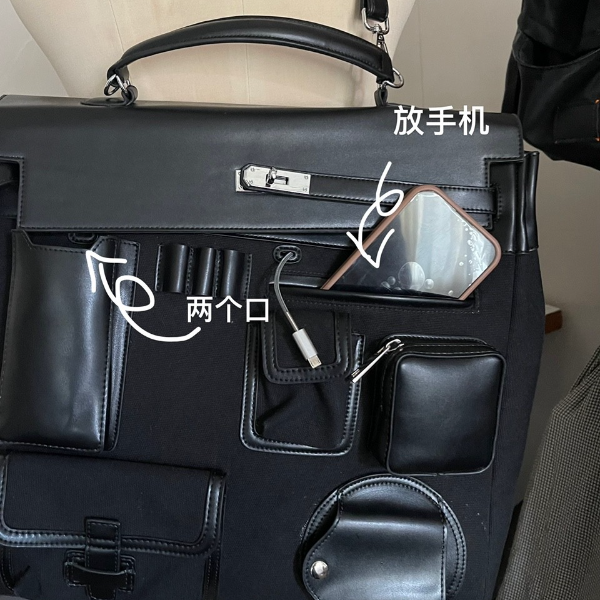 王宝妞【大】情侣款mebag黑色手铐多功能上学通勤包 肩带自由变换