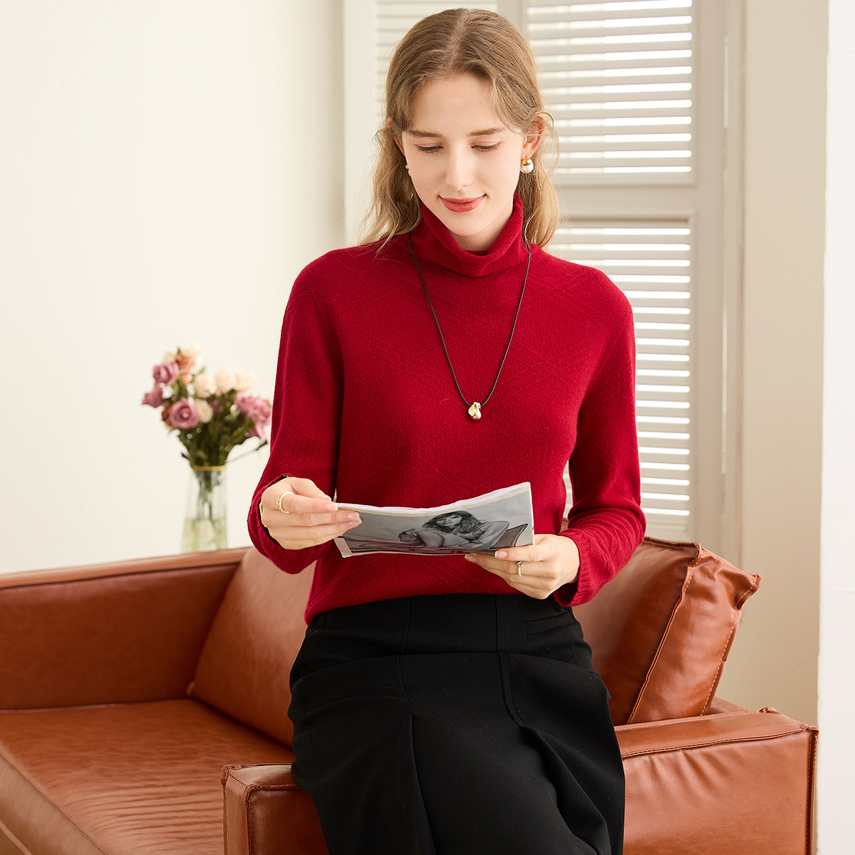 【无缝纯羊绒】高领保暖针织简约2024秋冬羊绒衫女套衫TW349140