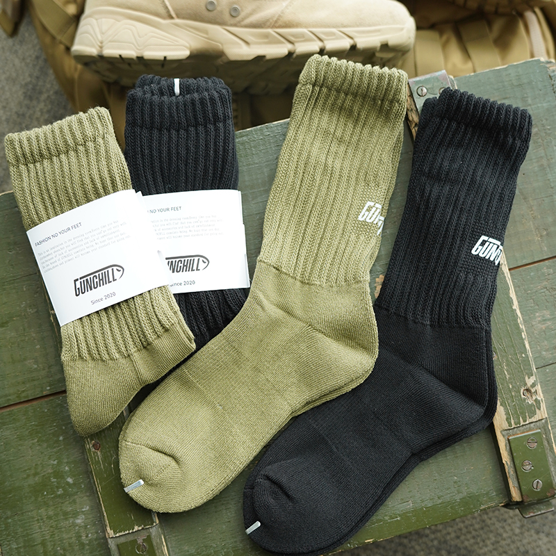 GUNCHILL阿美咔叽针织重磅中筒袜子纯棉复古粗线秋冬款长袜子ins