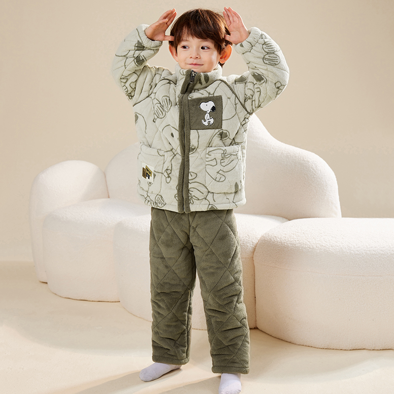 【合集】冬季男童三层夹棉加厚蓄热保暖冬天男孩卡通加绒棉服睡衣