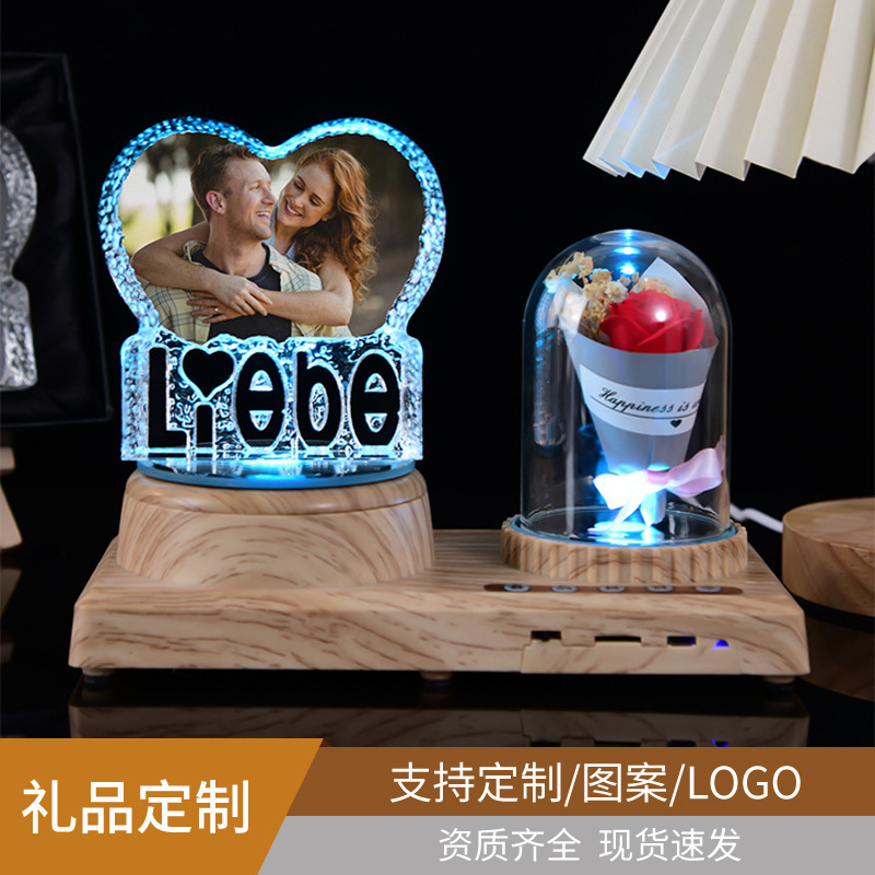 DIY照片高透内雕水晶体蓝牙音乐旋转接打电话灯光调节情人节礼物