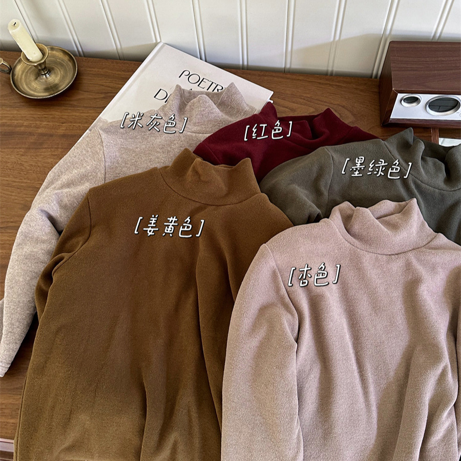 2025儿童冬季新款半高领加绒打底衫男女宝宝保暖内搭上衣