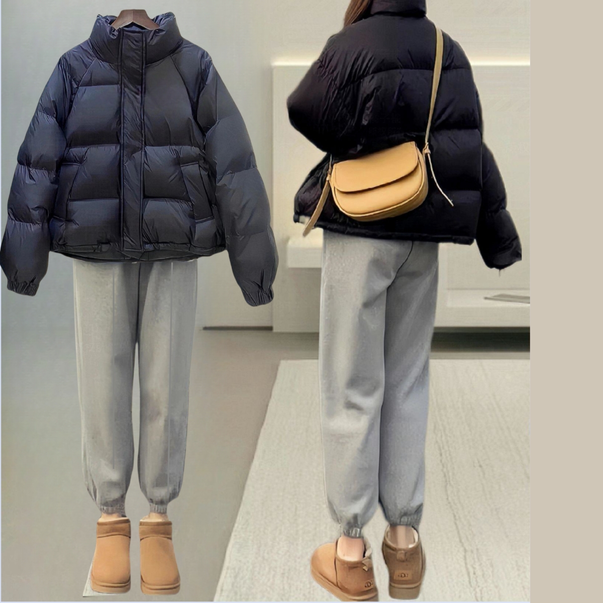 小个子中线显腿直休闲裤女春秋冬季加绒保暖直筒显瘦百搭卫裤女