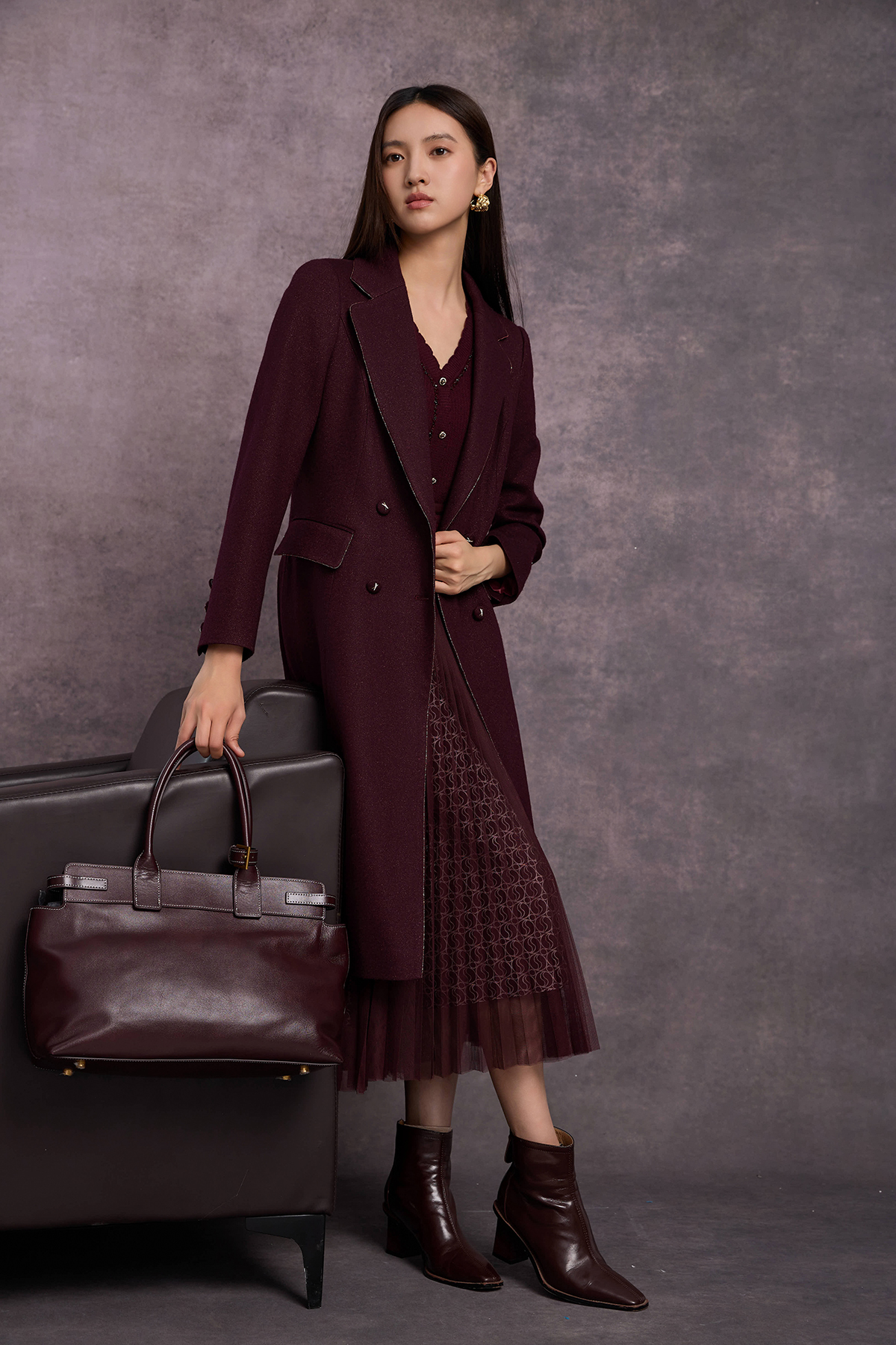 慕天姿330082紫红色大衣喜婆婆喜妈妈大衣