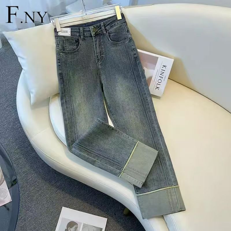 松紧牛仔裤裤子大码春秋显瘦高腰中韩版弹力