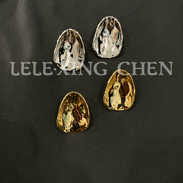 铜合金耳饰 欧美不规则肌理片片耳钉