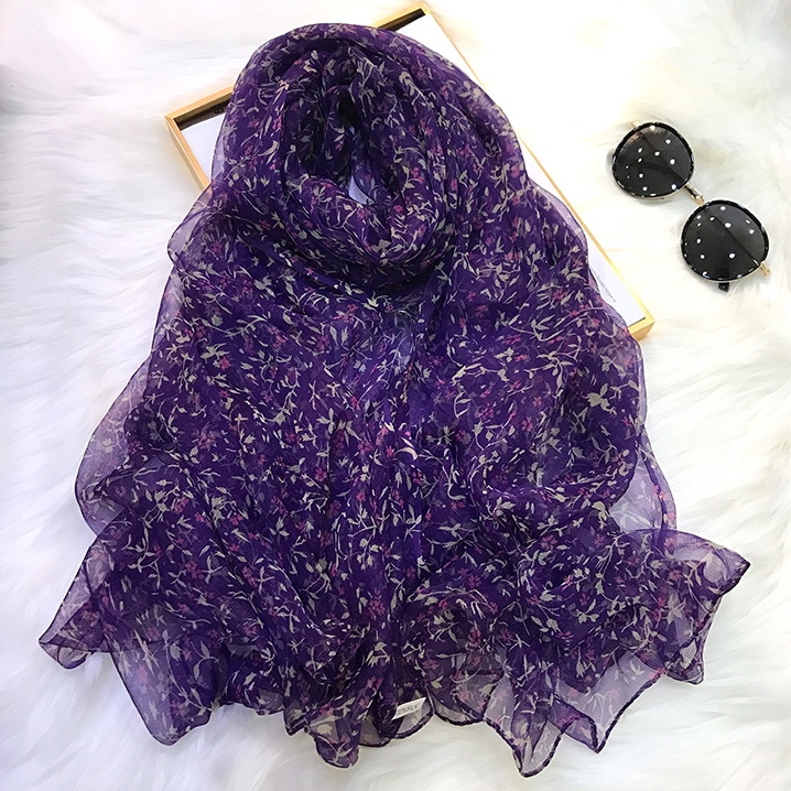 【紫色薰衣草】洋气丝巾时尚薄款围巾韩版春秋夏季防晒披肩桑蚕丝