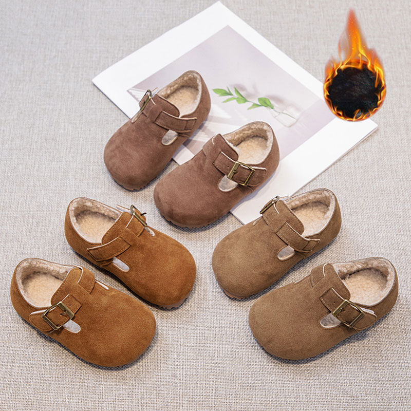 儿童鞋子2024冬季新款宝宝软底棉鞋女童加绒加厚勃肯鞋男童毛毛鞋