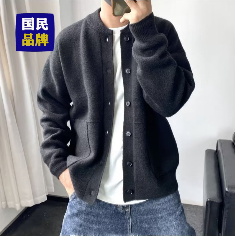 【小扬哥推荐】日系羊毛开衫男士春秋款港风针织衫圆领夹克简约宽