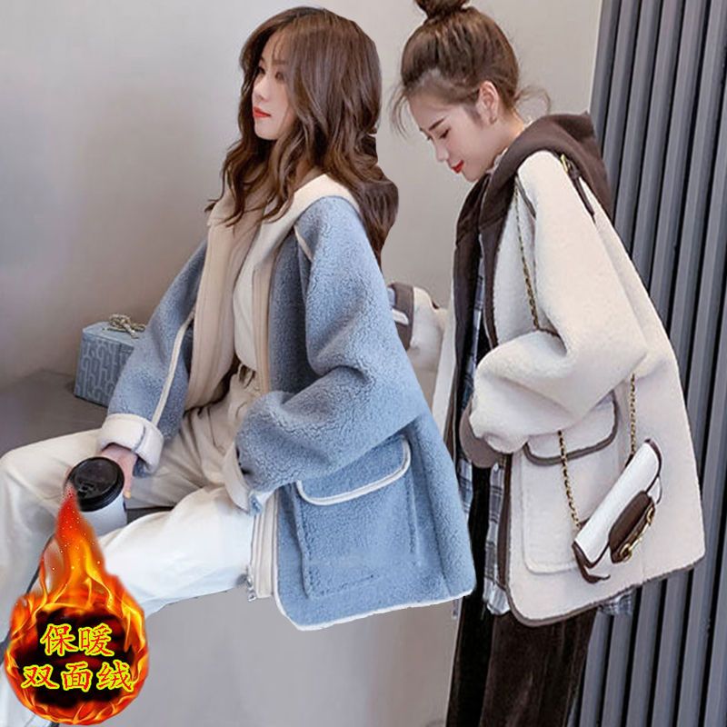 2023胖mm冬季新款慵懒风加绒上衣高档加厚羊羔绒外套女ins潮百搭