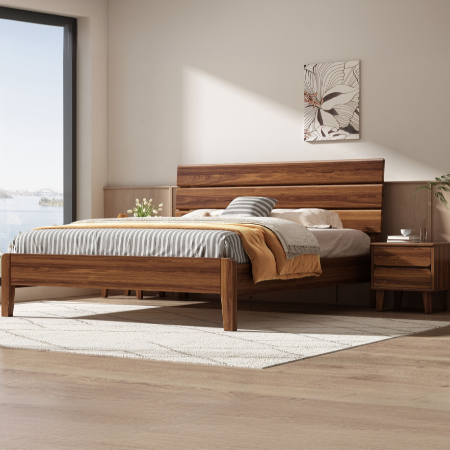 南美黑胡桃实木全实木大床1.51.81880简约双人床主卧室家用轻奢