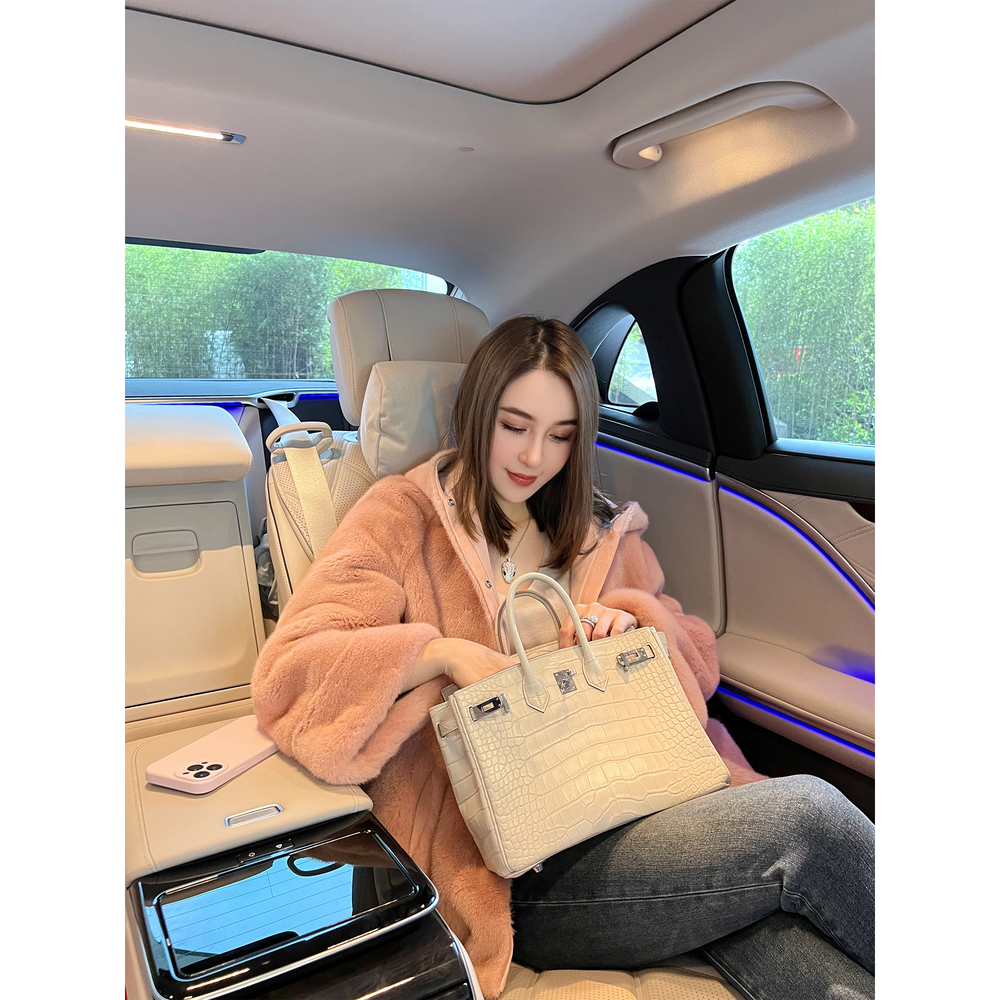 旦旦LP鼎奢系列女神连帽款丹麦进口紫标级天鹅绒淡粉色水貂外套