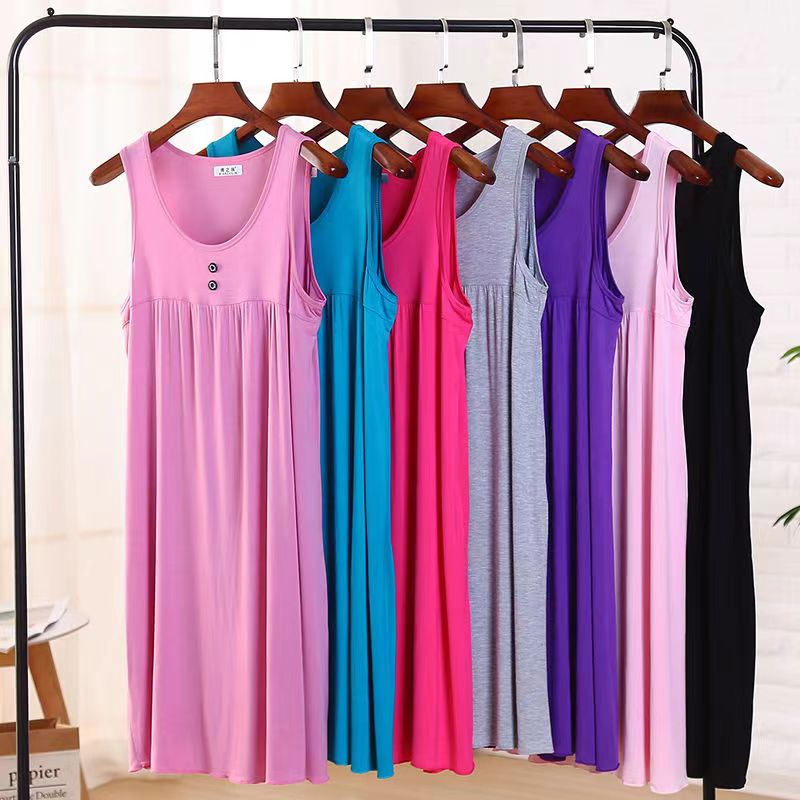 中老年莫代尔女士睡裙夏款宽松加大码无袖薄款家居服微胖MM睡衣