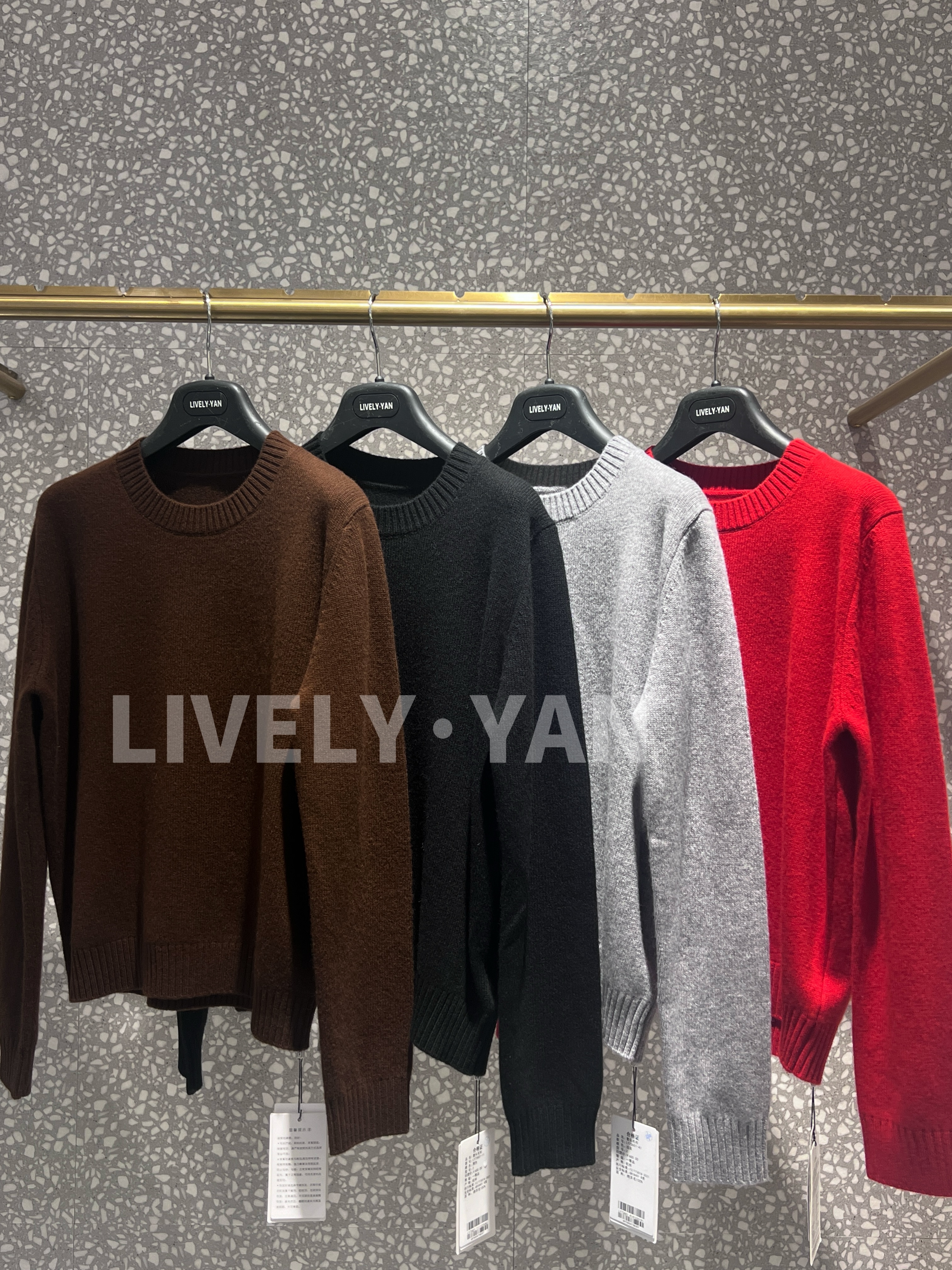 【俪妍】新款绵羊毛多色针织圆领套头毛衣77651