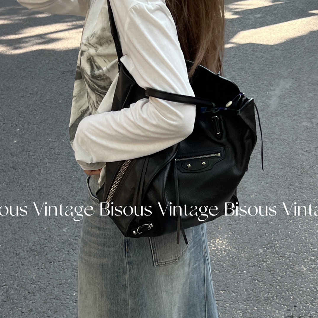 95新 Balenciaga/巴黎世家 巴黎世家 机车 黑银 托特 牛皮 单肩