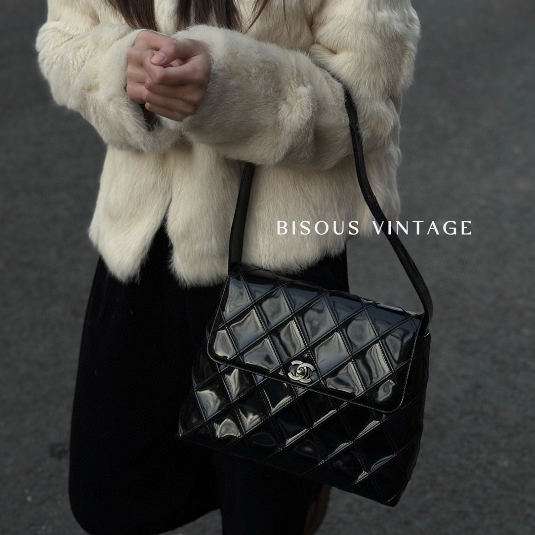 95新 Chanel/香奈儿 复古 黑色 漆皮 单肩包 Kelly包