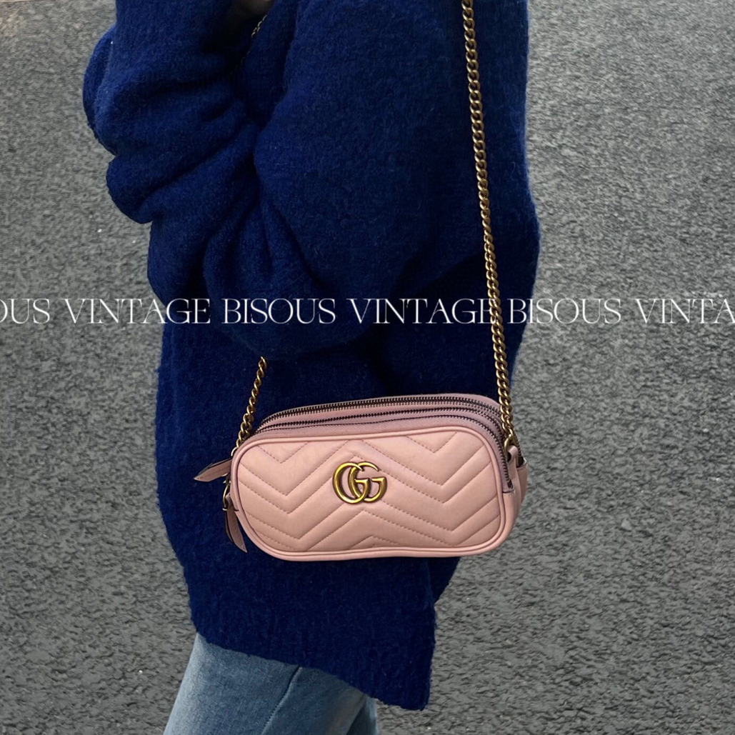 95新 GUCCI/古驰 女士 链条包 单肩 粉色
