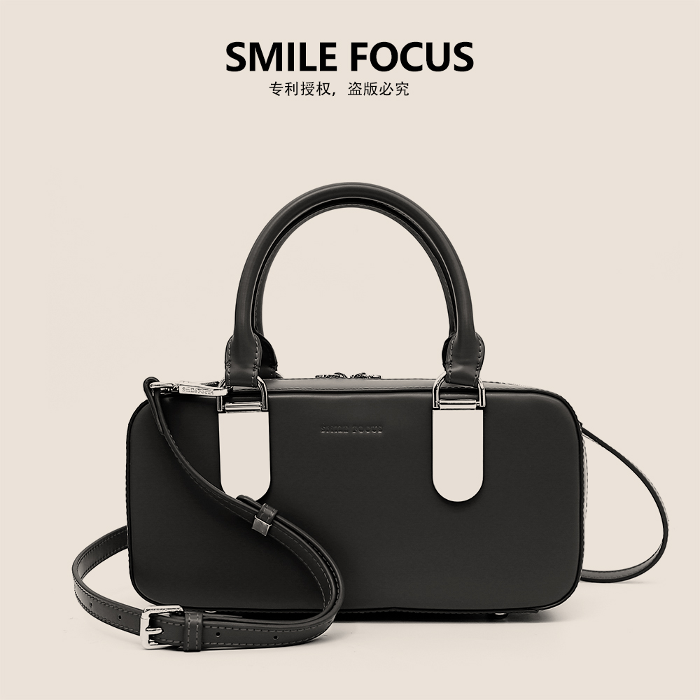 SMILE FOCUS微笑有约潮款通勤保龄球包手提斜挎女包#SF-2721黑色