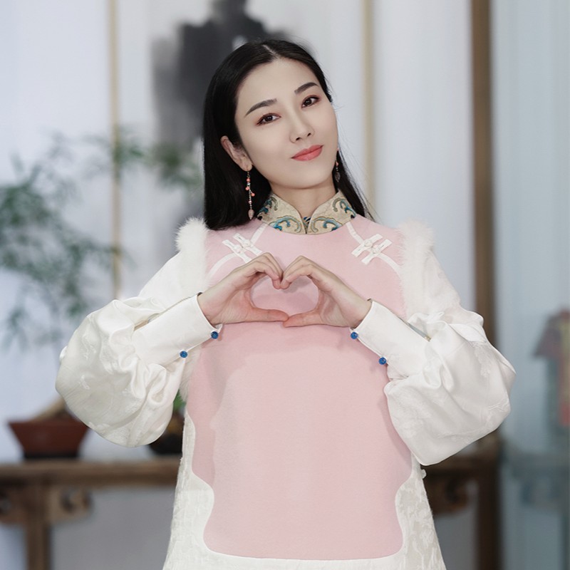 云谧特价【锦舒】新中式国风粉色无袖羊绒背心日常百搭