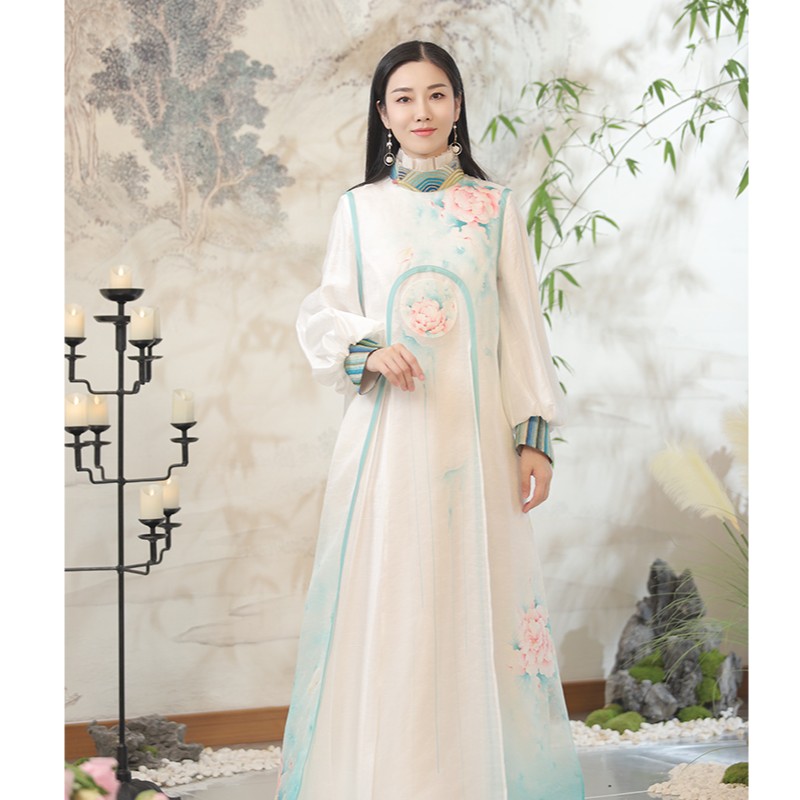 云谧【婉诗】新中式国风工笔手绘蔷薇花两件套小袍古风仙气