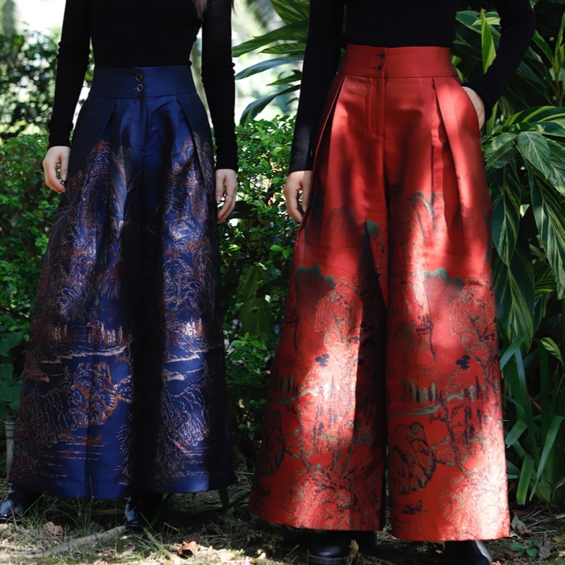 云谧【松云】新中式国风长款肌理纹阔腿裤