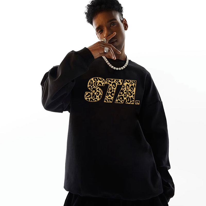 STA. SRXRMD豹纹字母秋冬圆领卫衣男女美式宽松休闲纯棉情侣上衣