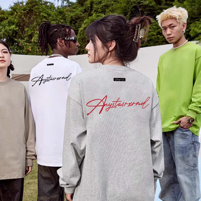 STA. SRXRMD美式Anyd花体字母长袖T恤春秋男潮牌重磅宽松纯棉上衣
