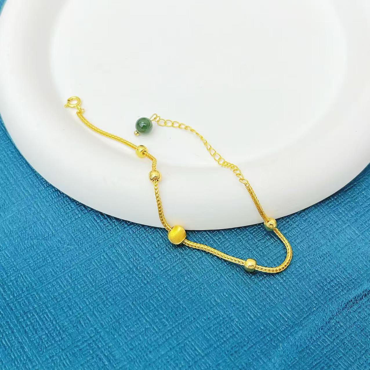 【杰哥专属】天然和田玉碧玉猫眼满天星手链S2