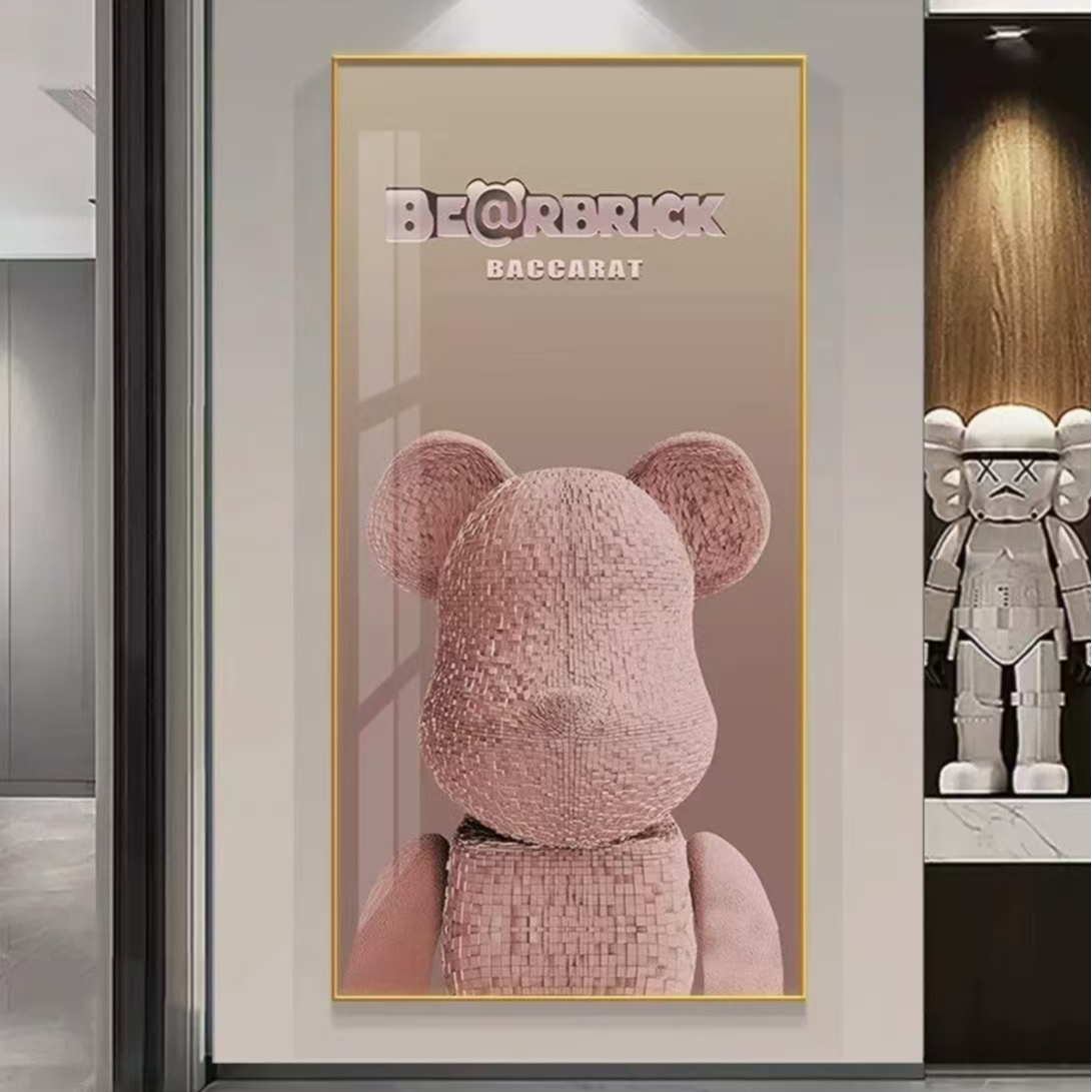 暴力熊挂画潮流客厅入户正对门玄关理发店轻奢台球室画40*80pvc