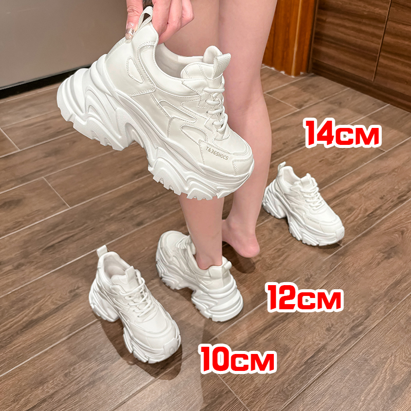 张匠人老爹鞋子女2025新款小个子真皮内增高8-14厘米小白鞋加绒