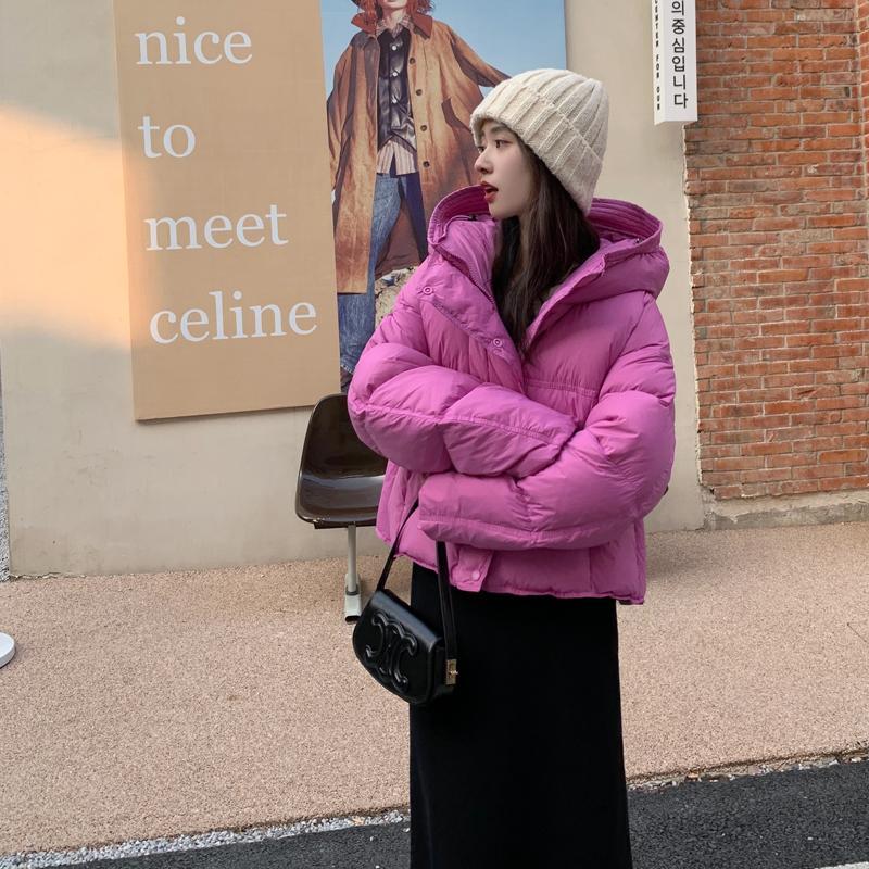 羽绒服韩系轻薄花苞连帽羽绒服女2023冬新款小个子短款宽
