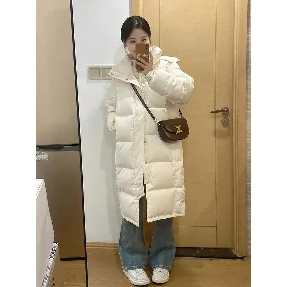中戏长款羽服女冬季过膝加厚外套宽松连帽衣袄2023年新款