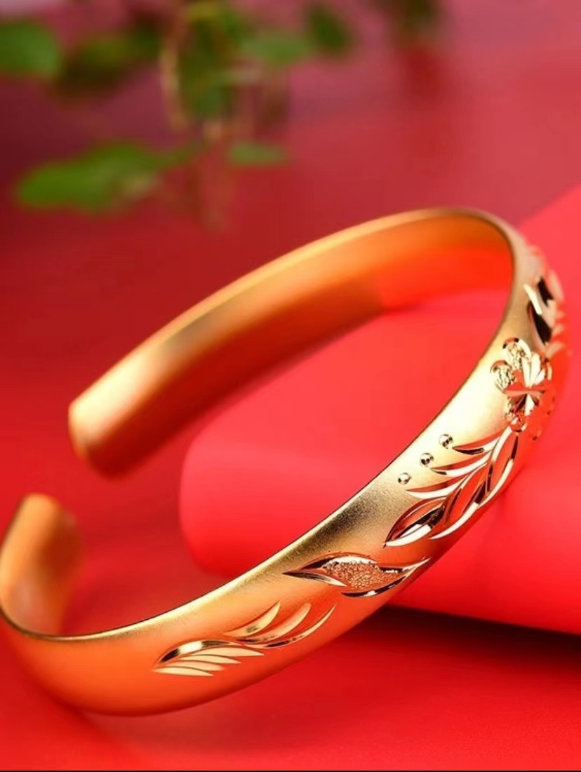 龙凤手镯(不掉色）金色经典实心开口手镯