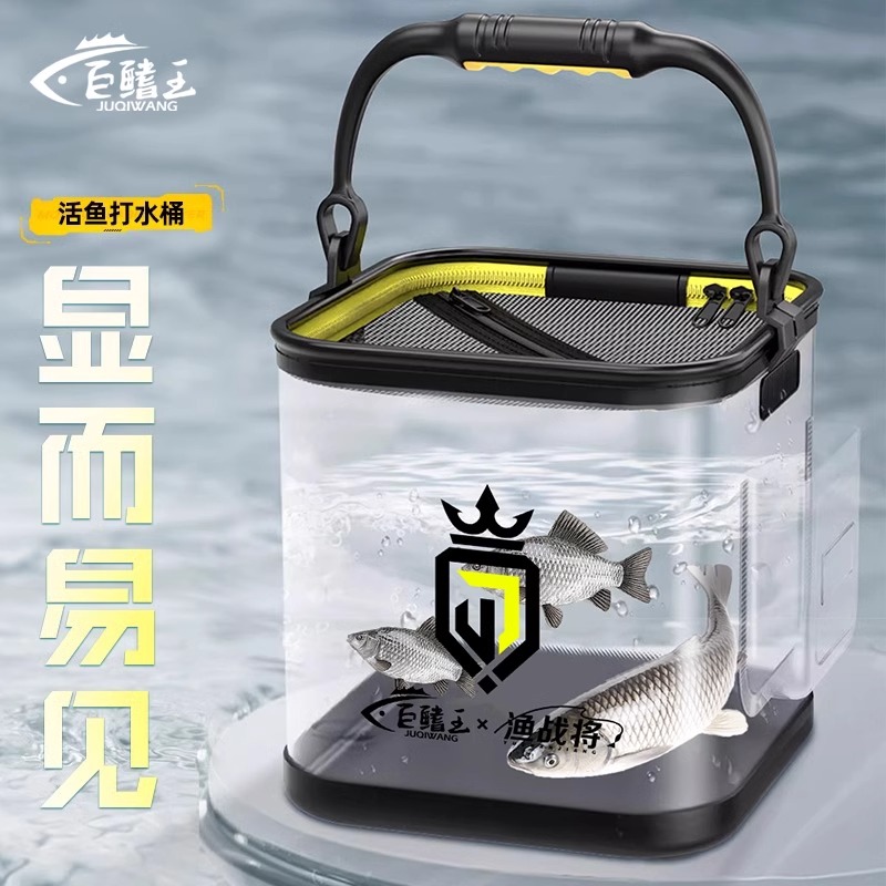 新款透明打水桶钓鱼便携取水结实一体成型户外多功能加厚装鱼桶