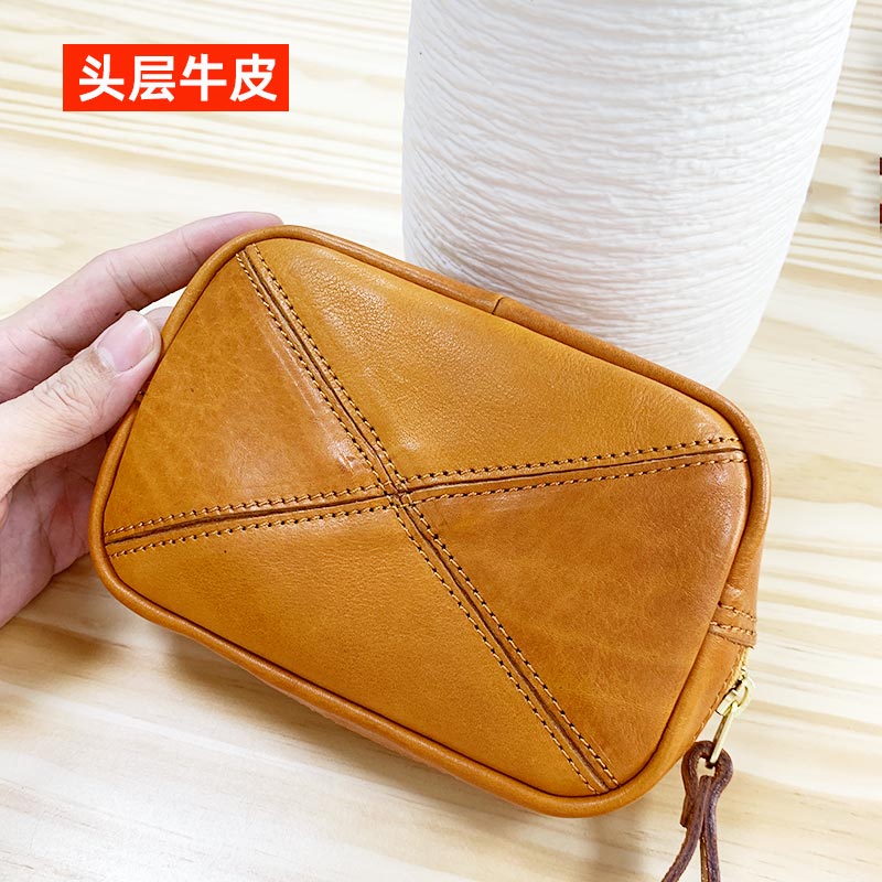 zhuanshan/转山新款真皮手拿包头层植鞣牛皮手机包信封包化妆包