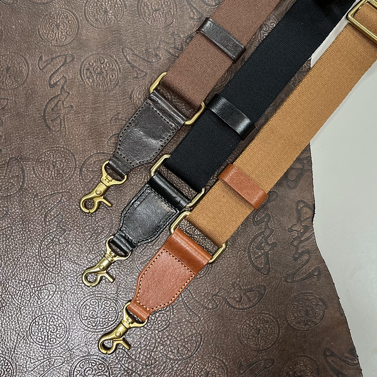 转山铜扣棉织宽肩带单肩斜挎可调节纯色加厚拼头层牛皮