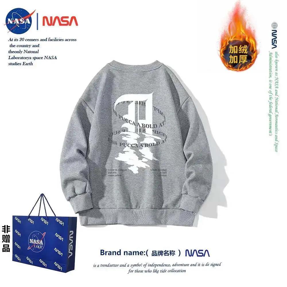 NASA联名欧美风格冬季男生潮流圆领卫衣圆环字母A上衣加绒时尚风