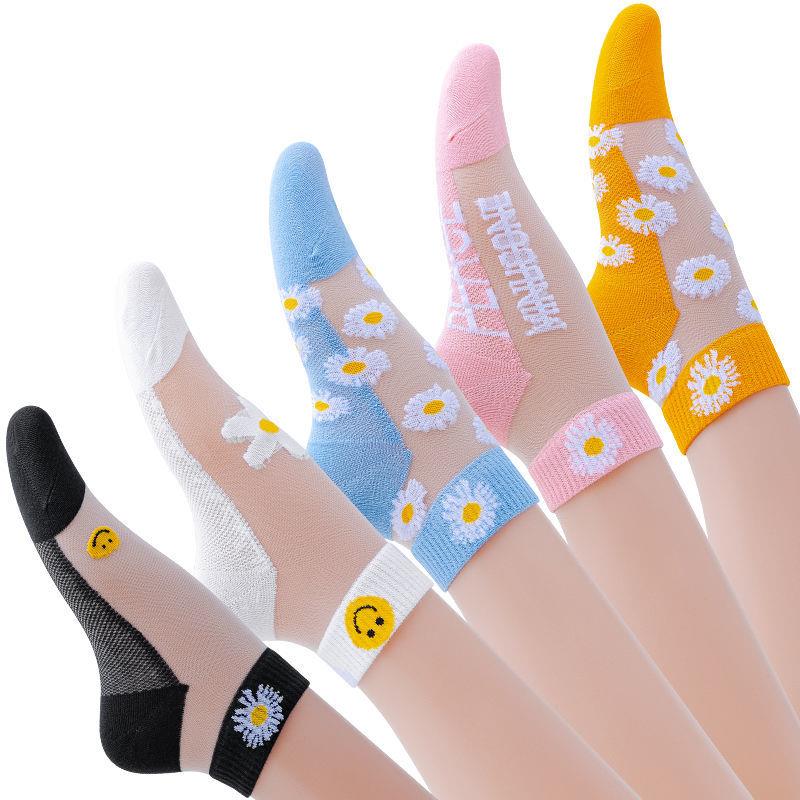 袜子女夏季薄款短袜ins潮镂空透气女玻璃丝水晶隐形船袜2023爆款