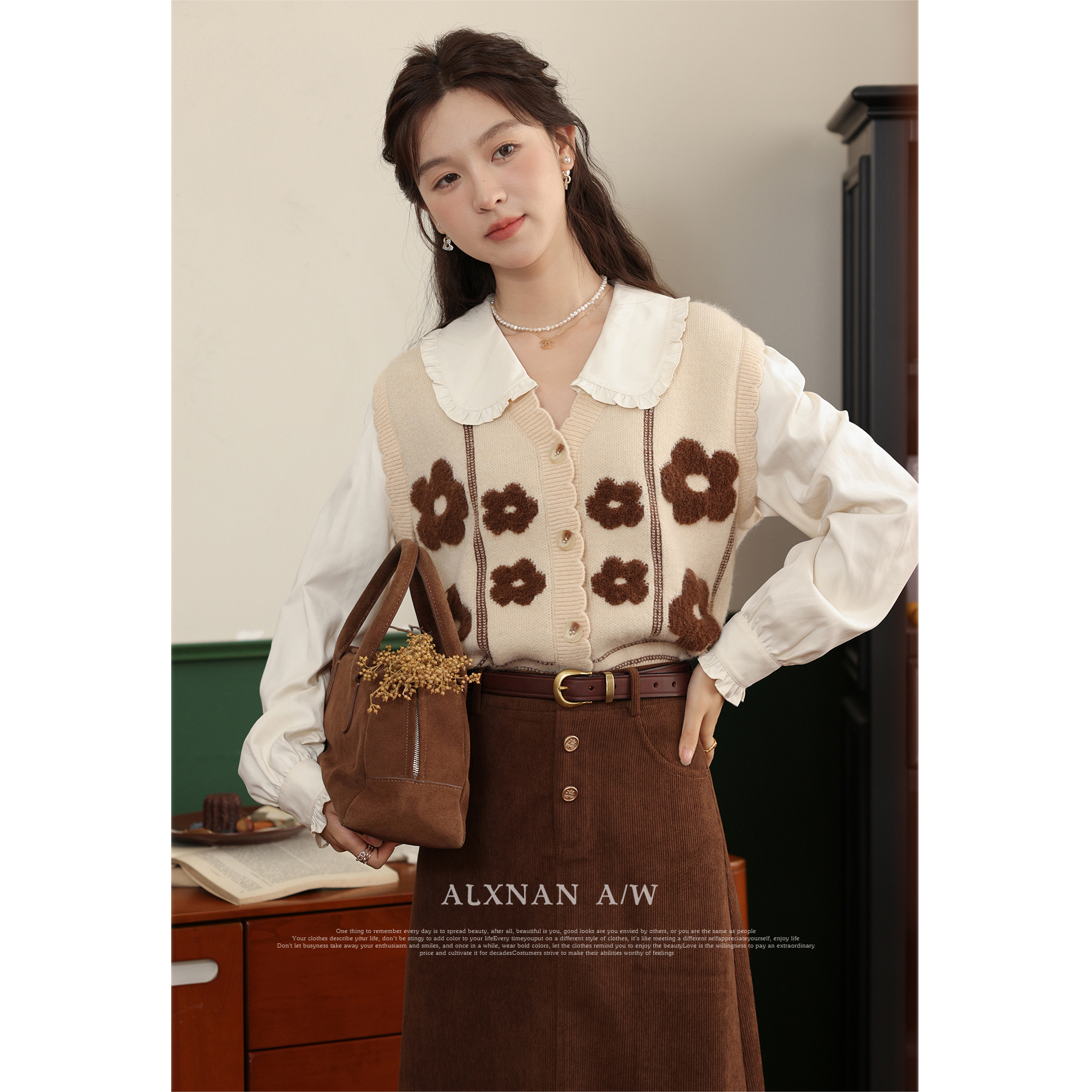 【专柜门店】《日暮拿铁》美拉德毛衣女秋季收腰显瘦LXN32215