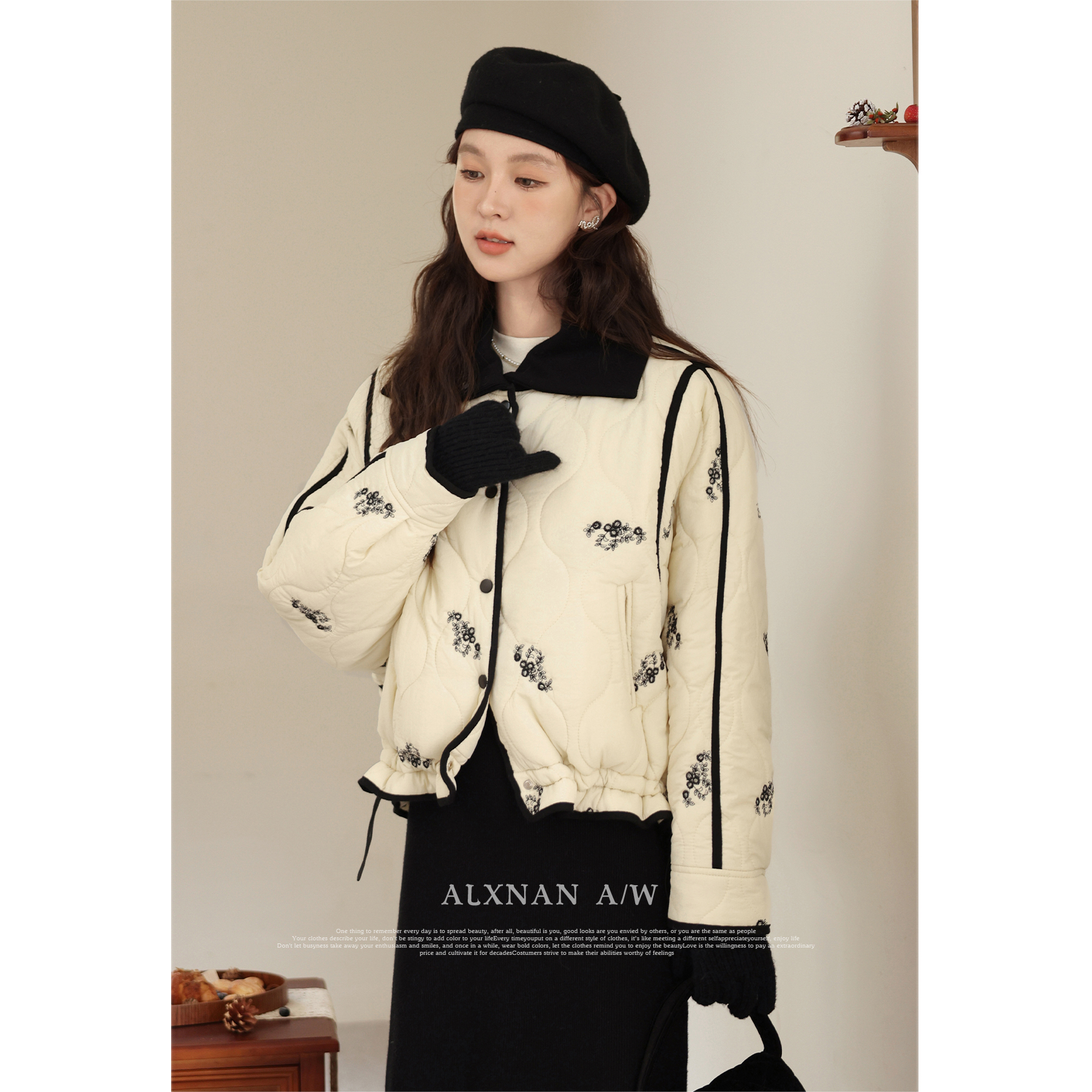 鹿向南《墨画极》新中式印花棉服秋冬气质淑女开衫短外套LXN32779